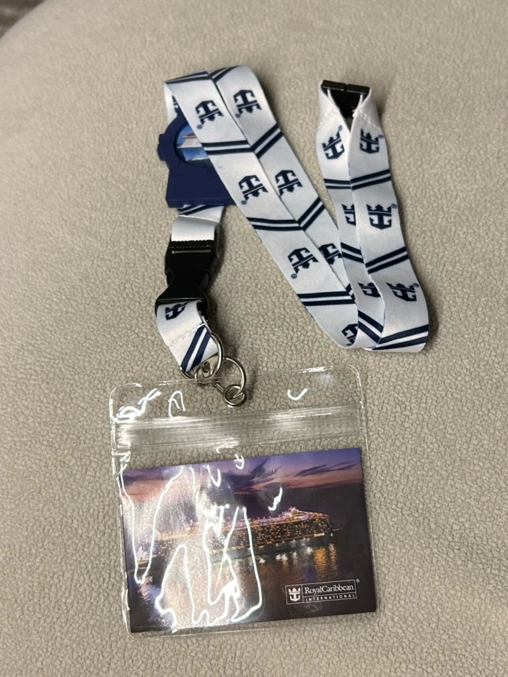 Royal Caribbean White and Navy Cruise Logo Lanyard with Badge Holder